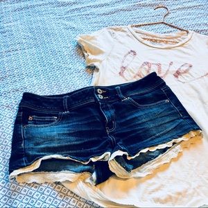 American Eagle Lace trimmed denim shorts